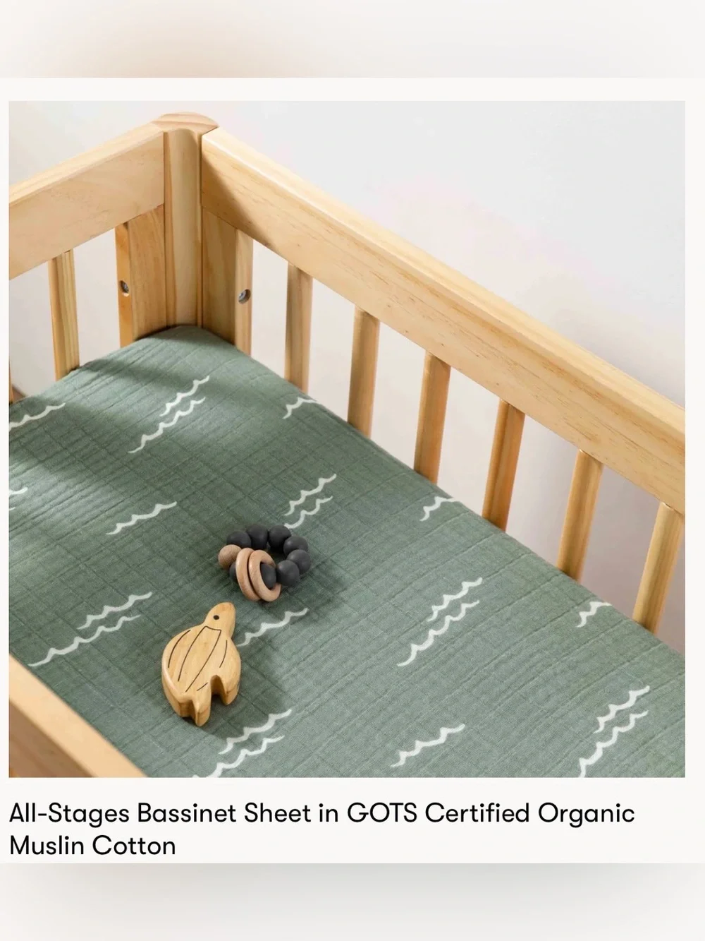 Babyletto All-Stages Organic Muslin Bassinet Sheet in Sage Green-NWT!